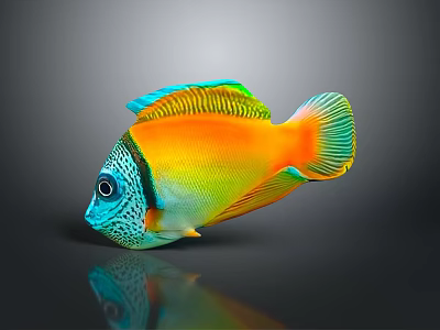Colorful Tropical Fish With Vibrant Orange Yellow Green Scales And Blue Eyes 3d model Colorful Tropical Fish With Vibrant Orange Yellow Green Scales And Blue Eyes 3d model