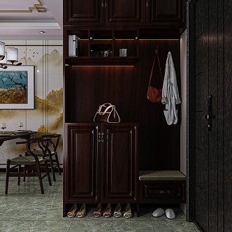 Chinese Style Hallway Rosewood Shoe Cabinet 3d model