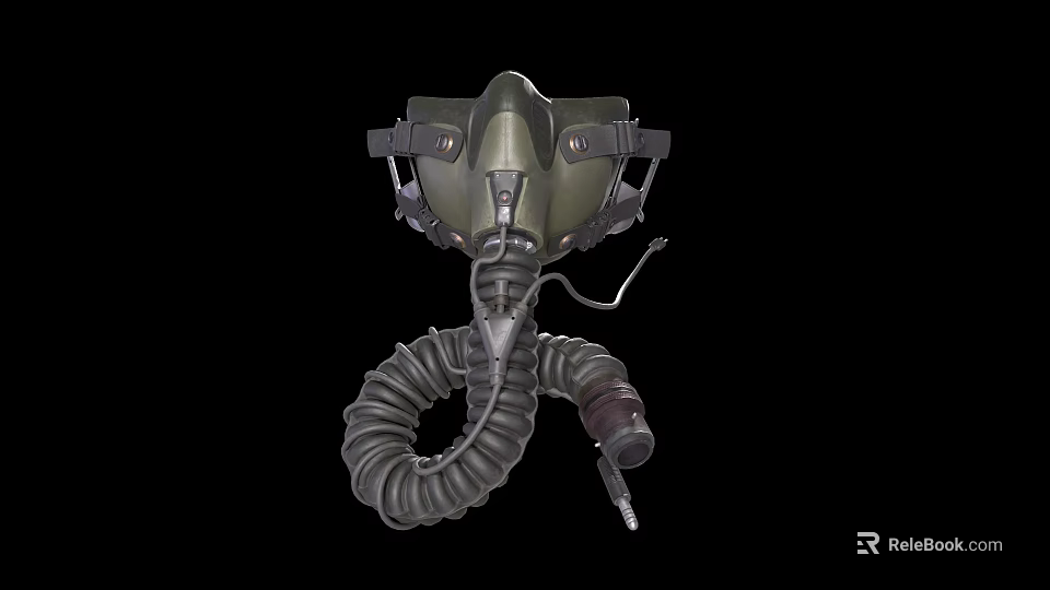 Green Gas Mask With Adjustable Straps And Flexible Hose For Respiratory Protection 3d model 