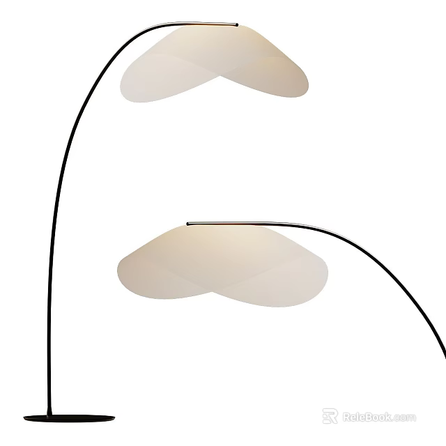 Modern Arched Floor Lamp With Curved White Shade And Black Metal Stand 3d model 