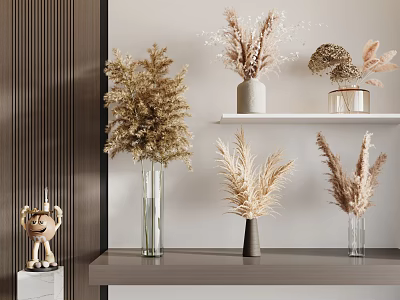 Modern Interior Shelf Display With Multiple Vases And Natural Dried Flowers In Neutral Tones 3d model