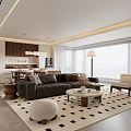 Modern Middle-ancient Style Guest Restaurant Hengting Guest Restaurant Middle-ancient Style Sofa Coffee Table Middle-ancient Style Island Table and Chair Sideboard Hanging Painting Chandelier Solid Wood Sofa 3d model