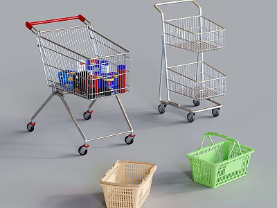 Heavy Duty Industrial Shopping Carts and Storage Baskets for Retail and Warehouse Use 3d model