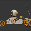Orange And White Robot With Large Wheels Mechanical Arm And Tool Design 3d model