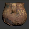 Ancient Cracked Pottery Sculpture With Intricate Geometric Patterns And Handle 3d model