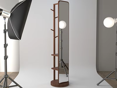 Elegant Modern Entrance Hallway Side Cabinet With Mirror And Wooden Storage Shelves 3d model