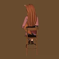 Fox Ears Girl Sitting On Chair Holding Rabbit Doll In Brown Outfit