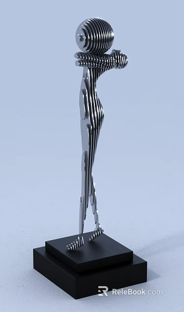 Modern Metal Sculpture With Abstract Striped Design And Vertical Artistic Structure 3d model 