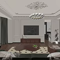 Modern Dining and Living Room with Green Sofa Throw Pillows Wooden Coffee Table and Chandelier