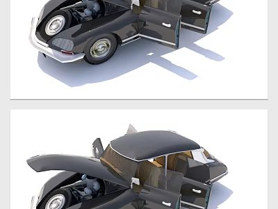 Vintage Classic Car With Open Doors Engine Hood And Leather Interior 3d model