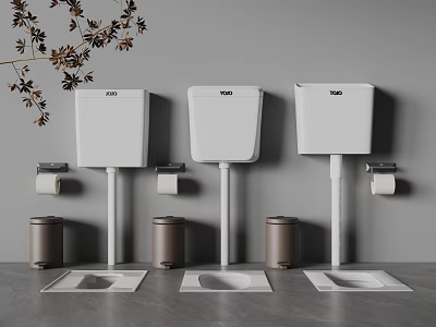 Modern White Toilets With Water Tanks Toilet Paper Holders And Waste Bins In Bathroom Interior 3d model