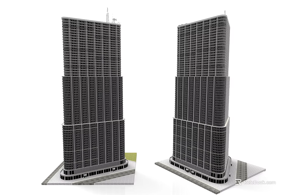 Modern High Rise Twin Buildings With Grid Facade And Urban Architecture 3d model 