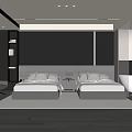 Modern Hotel Room Interior Design With Twin Beds Dark Furniture Window And Rug Chair