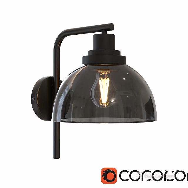 Modern Wall Lamp With Black Metal Bracket And Transparent Glass Shade 3d model 