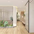Modern Hospital Outpatient Clinic Space With Plants Glass Block And Wooden Floor