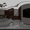 Sacred Religious Worship Area With Buddha Statue Altar Table Lotus Chandelier And Golden Ceiling