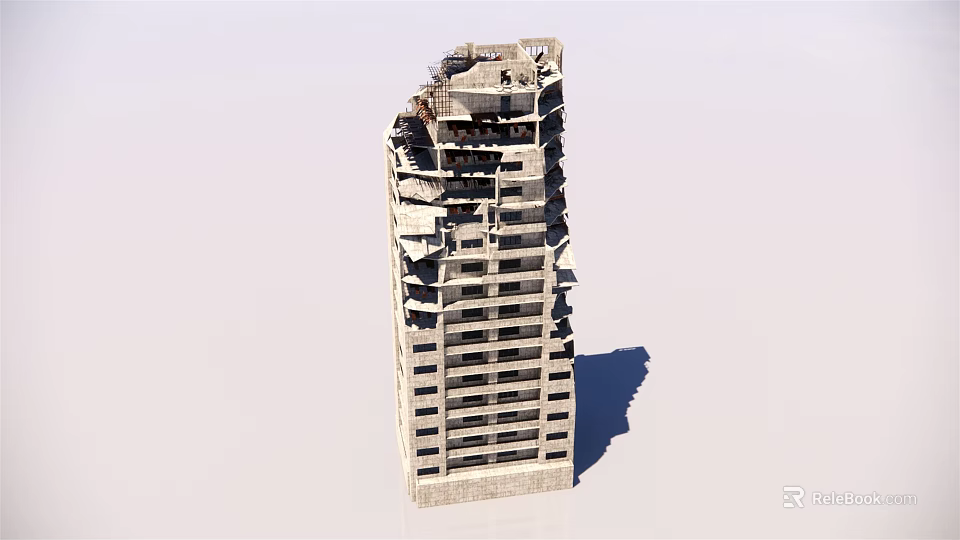 Collapsed High Rise Building Structure With Severely Damaged Floors And Debris 3d model