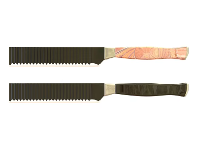 Durable Hardware Utility Knives with Patterned and Black Handles and Serrated Metal Blades 3d model