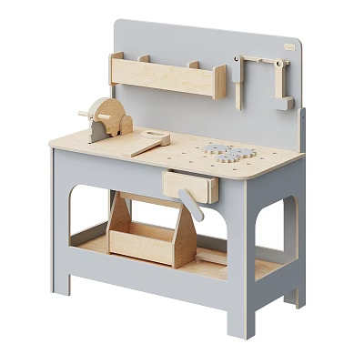 Kids Wooden Workbench Set With Tool Storage Drawer Shelf And Play Accessories 3d model