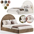 Soft Upholstered Kids Bed With Curved Headboard Beige Brown Colors Pillows And Quilted Bedding