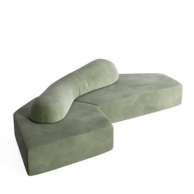 Green Velvet Sectional Sofa With Curved Cushion And Modular Design For Modern Living Room 3d model
