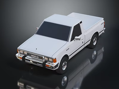 Datsun White Single Cab Pickup Truck Featuring Black Windows On Black Reflective Surface 3d model