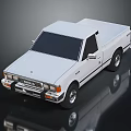 Datsun White Single Cab Pickup Truck Featuring Black Windows On Black Reflective Surface