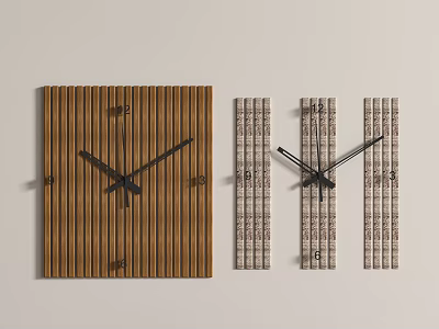 Modern Minimalist Wall Clocks With Wooden Striped Square And Vertical Strip Digital Design 3d model