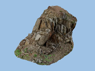 Natural Stone and Wood Structure With Rock Texture And Green Vegetation Elements 3d model