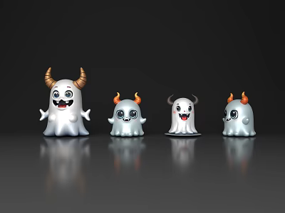Game and Movie Characters Cartoon Ghost Figures With Horns And Various Expressions 3d model