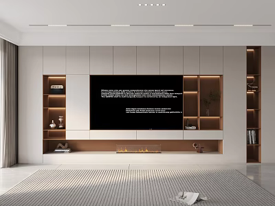 Modern TV Wall Unit Interior Design With Illuminated Shelves And Storage Cabinets 3d model