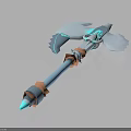 3D Model Blue Orange Glowing Axe Weapon With Wing Shaped Blades And Handle 3d model