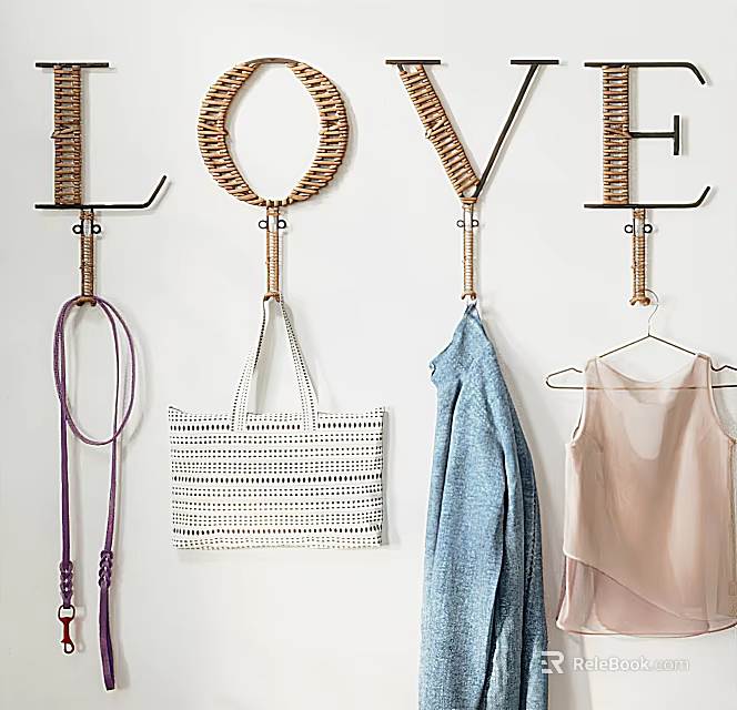Decorative LOVE Shaped Hooks For Hanging Tote Bag Scarf And Clothes On Wall 3d model 
