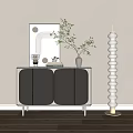 Modern Brown White Console Side Cabinet With Mirror Vase Green Plant And Floor Lamp