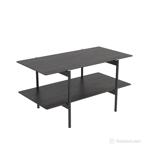 Modern Black Side Table With Two Tier Shelf And Metal Frame Design 3d model