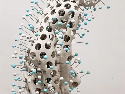 Modern Decorative Ornament Set With White Perforated Design And Blue White Beads 3d model