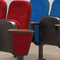 Red And Blue Theater Public Chairs With Wooden Armrests And Metal Legs