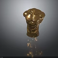 Golden Human Torso Sculpture Showcasing Detailed Organs And Artistic Hair Textures With Muscular Structure