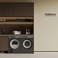 Stylish Laundry Room Interior With Dark Wood Cabinets Double Washing Machines Countertop Faucet And Poliform