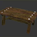 Rustic Wooden Bench with Plank Top and Simple Design White Accents on Natural Wood Surface