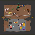3D Model Colorful Stage Setup With People Speakers Musical Notes And Performance