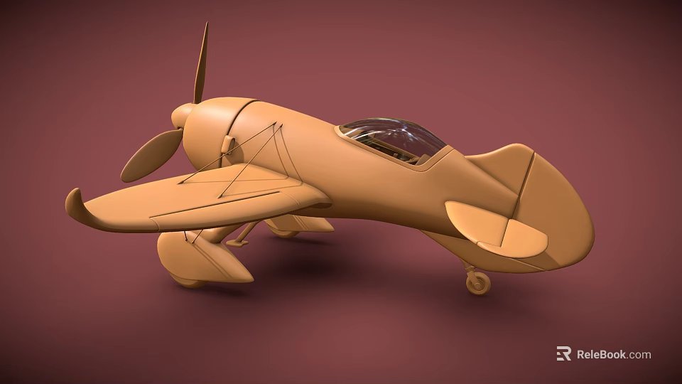 Vintage Airplane Model In Light Brown With Propeller On Dark Red Background 3d model 