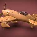 Vintage Airplane Model In Light Brown With Propeller On Dark Red Background