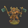 Horned Red Skinned Warrior Character With Dual Blue Axes Ornate Armor And Mythical Creature Elements