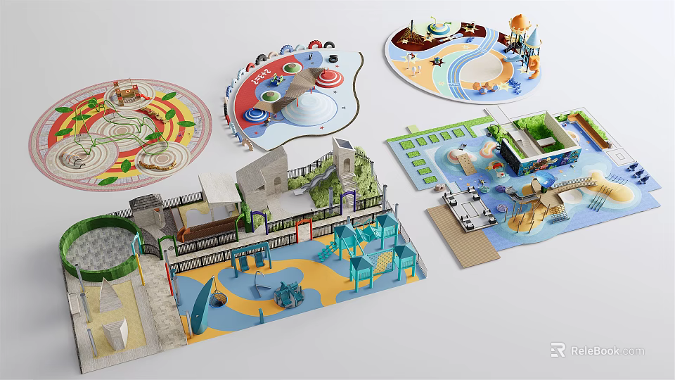Creative Children's Play Area Designs With Slides Climbing Structures And Colorful Layouts 3d model 
