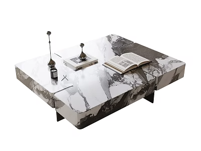 Elegant Marble Top Coffee Table With Open Book Decorative Lamp And Photo Frame 3d model