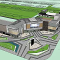Modern Commercial Street With Contemporary Buildings Plaza And Green Pedestrian Areas