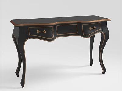 Elegant Black Dining Table With Gold Accents Drawers And Curved Legs 3d model