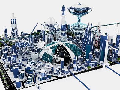 Future City 3D Model Featuring Sci Fi Architecture Tall Buildings Dome Towers And Bridges 3d model