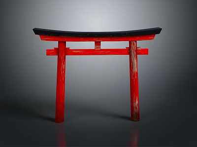 Red Traditional Japanese Torii Gate With Black Top And Wooden Frame 3d model